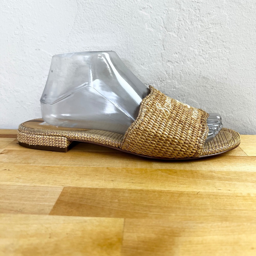 Woven Slide Sandals in Natural Raffia